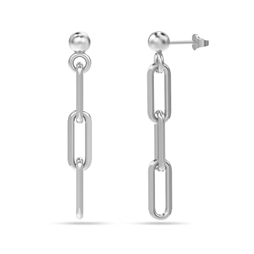 LeCalla Sterling Silber Schmuck Rhodinierte Italienische Büroklammer Link Drop Liner Ohrstecker für Damen Teen 30MM von LeCalla