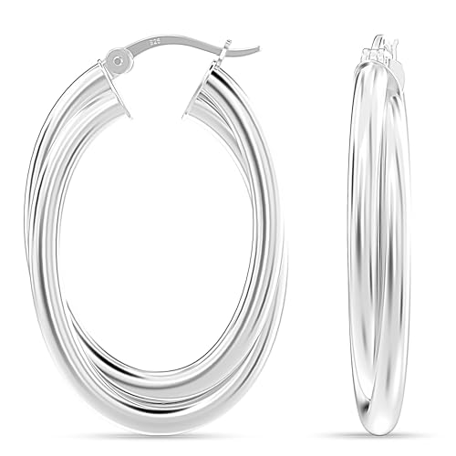 LeCalla Sterling Silber Schmuck Verflechtung Oval Form Klick-Top Chunky Creolen für Frauen von LeCalla
