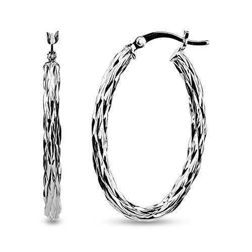 LeCalla Sterling Silber Schmuck Ovale Form Rhodium plattiert Textur Reifen Ohrringe für Frauen von LeCalla