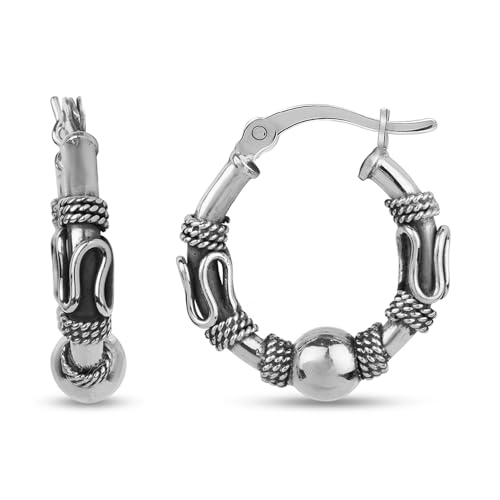 LeCalla Sterling Silber Schmuck oxidiert balinesischen Klick oben Reifen Ohrringe für Mädchen Frauen von LeCalla