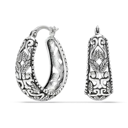 LeCalla Sterling Silber Creolen Schmuck Antik Floral Filigran Leichtgewicht Kleine Oval Creolen für Frauen von LeCalla