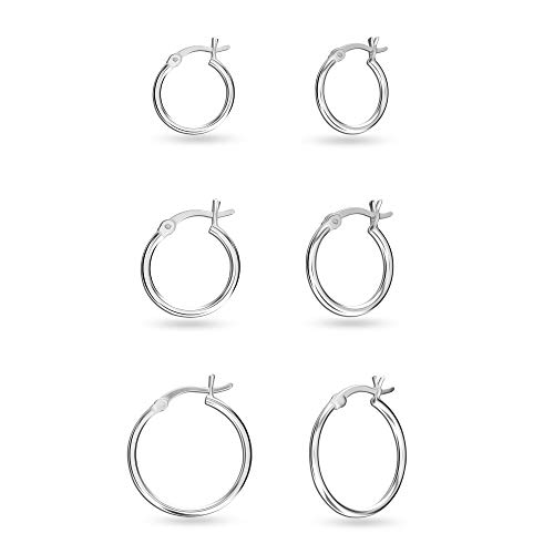 LeCalla Sterlingsilber-Set mit 3 Paar leichten Creolen mit Klickverschluss für Mädchen, Teenager, Frauen (12 mm, 15 mm, 20 mm) von LeCalla