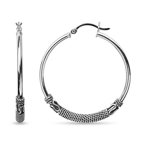 LeCalla 925 Sterling Silber Balinese Creolen Schmuck | Leichtgewicht Medium große antike Bali Stil Ohrring Creolen für Frauen - 38mm von LeCalla