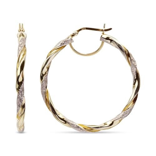 LeCalla 925 Sterling Silber Ohrring Creolen Schmuck 14K vergoldet zweifarbig leichtes italienisches Design große Creolen für Frauen 40 MM LeCalla 925 Sterling Silber Ohrring Creolen Schmuck 14K vergoldet zweifarbig leichtes italienisches Design große Creolen für Frauen 40 MM von LeCalla