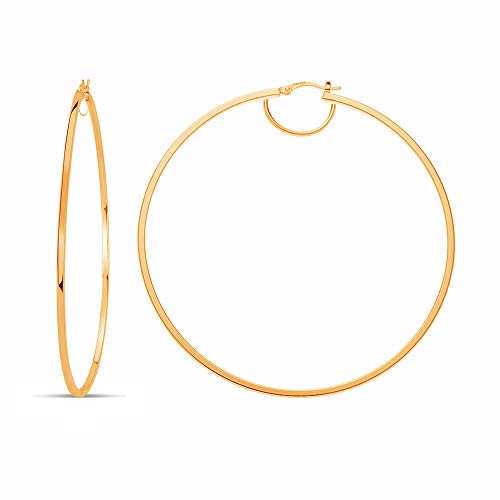 LeCalla LARGE Sterling Silber Schmuck Italienische Vergoldete Quadrat-Rohr Klicken-Reifen-Ohrringe für Frauen 80MM von LeCalla
