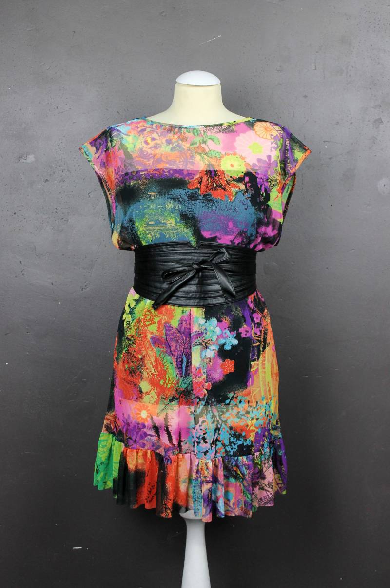 Kleid War Kurzes Licht Abendkleid Floral Fischnetz Mehrfarbig Gedruckte Grafik Abstrakt Niedrig Zerzaust Tm von LeDedArpine