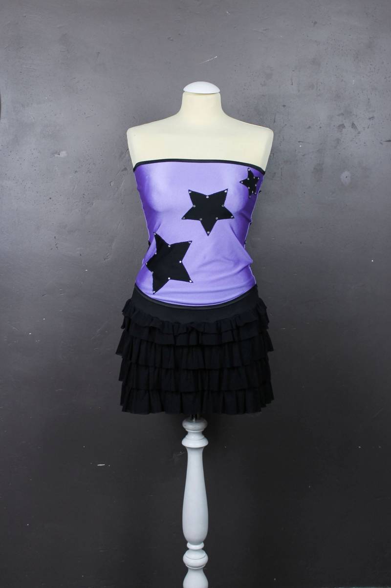 Top Bustier Frau Casting Hell Lila Lycra Jersey Bestickt Star Schwarz Strass Weiß T von LeDedArpine