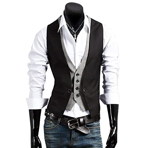 LeDiYouGouLIN Herren Western Weste - Frühling Und Herbst Männer Fake Zweiteiliger Anzug Westen Herren Taillierung Casual Business Jacke Größe M-2Xl,Schwarz,XXL von LeDiYouGouLIN