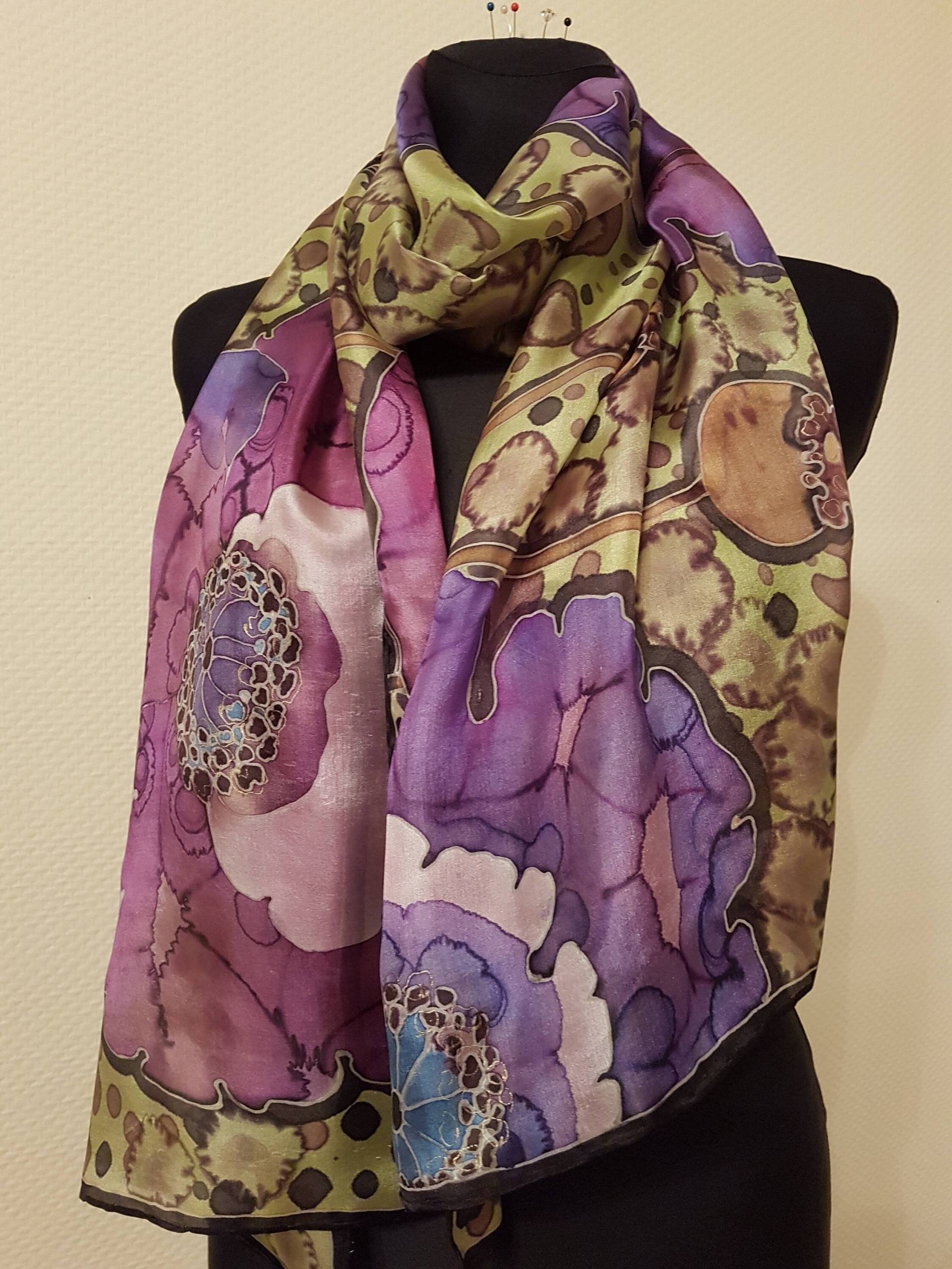 Handbemalter Seidenschal Lila Mohnblumenschal Geschenk von LeDifelt