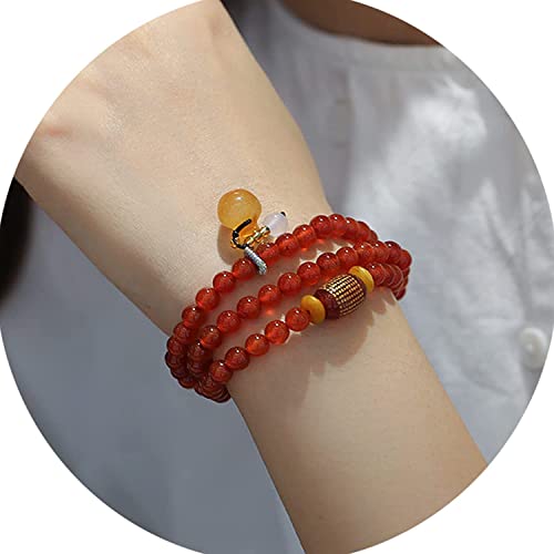LeGDOr Buddhistischer Rosenkranz, Achat-Armband für Frauen, Perlen, 6 mm, Dreikreis-Kettmanschette mit Herz-Sutra-Perlen, Glücksgebet, Vintage-Schmuck (Farbe: Rot) von LeGDOr