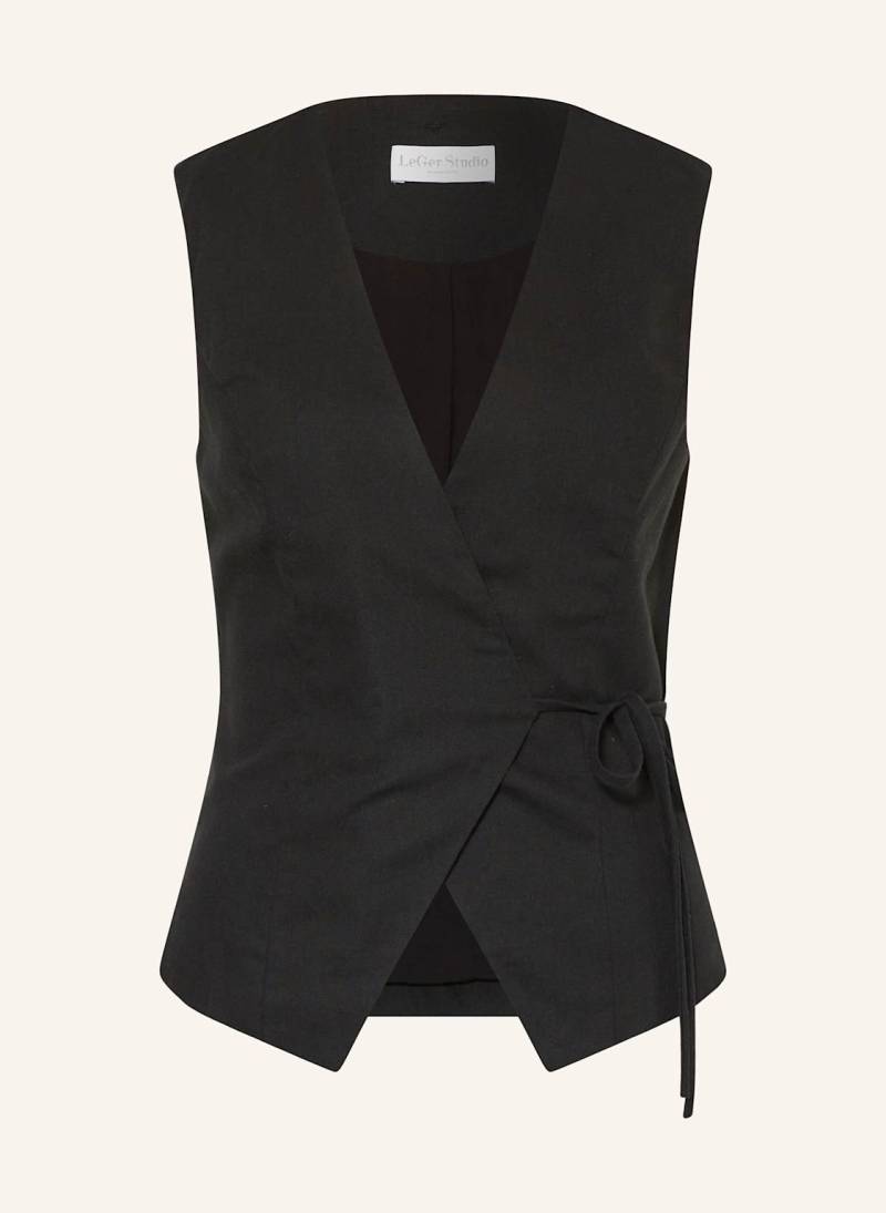 Leger Studio Blazerweste Emelie In Wickeloptik Mit Leinen schwarz von LeGer Studio