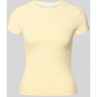LeGer by Lena Gercke T-Shirt mit geripptem Rundhalsausschnitt Modell 'Franka' in Hellgelb, Größe 40 von LeGer by Lena Gercke