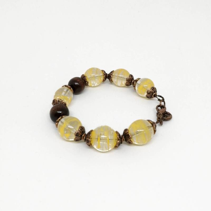 Armband Der Linie Fusion, Handgefertigt Mit Gelben Muranoglasperlen Und Holzperlen von LeGioiediEva