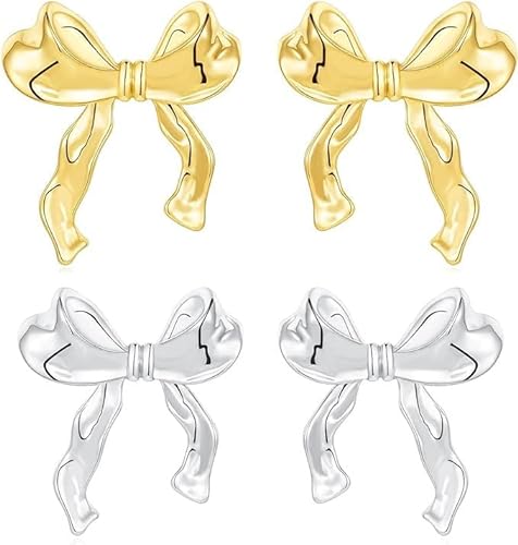 Bow Stud Earrings | Versatile Stud Earrings with Ribbon Shape | Charming Shining Earrings Plated with 14K Gold for Dating, Gathering, Home, Working, Traveling von LeKing