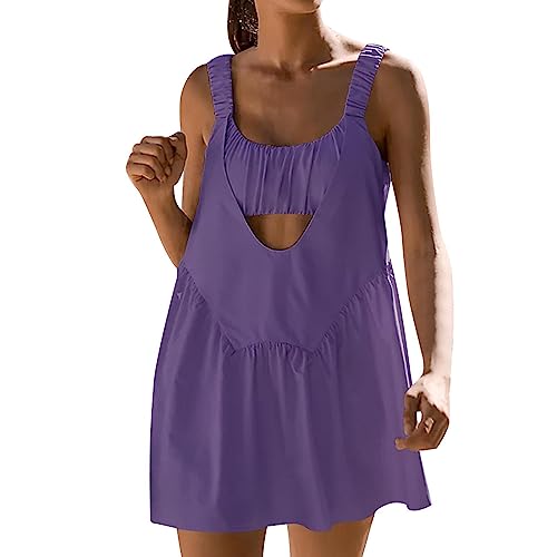 Tennis Outfit Damen, integrierte BH-Shorts, bequeme, stützende Trainingskleidung, rückenfreie Activewear mit quadratischem Ausschnitt, Sport-Trainingskleidungsset von LeKing