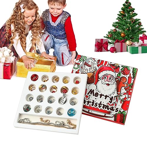 Weihnachts-Adventskalender-Armbänder | Kreatives DIY-Schmuckset mit 24 Weihnachtsperlen | Armbänder-Schnur, Weihnachtsglocke, Elch und mehr, Set zur Herstellung von Armbändern von LeKing