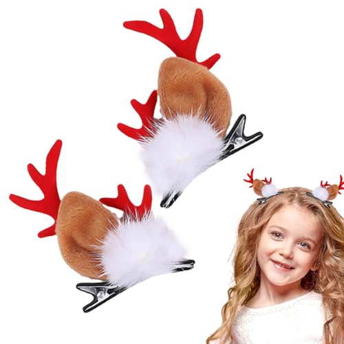 Weihnachts-Rentier-Haarspangen, Geweih-Weihnachts-Haarnadeln, Geweih-Clip-Nadeln für Mädchen-Haare, Weihnachten Mädchen Haarspangen Hirschhorn Haarspangen für Familie Freunde von LeKing