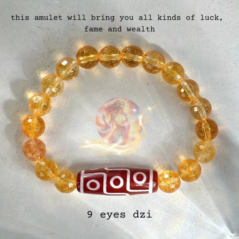 9 Augen Dzi/Dzi-stein /Dzi Armband Wohlstand Reichtum Erfolgsamulett Schutzamulett Quarz Gelb von LeLeAmulett