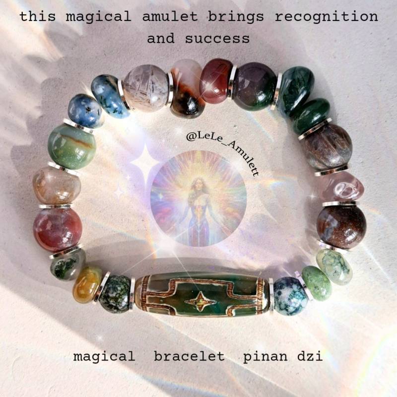 Pinan-stern Dzi - Amulett Für Erfolg Und Anerkennung, Wohlstand Reichtum/Armband Mit Dzi-stein Aus Einer Mischung Von Edelsteine von LeLeAmulett