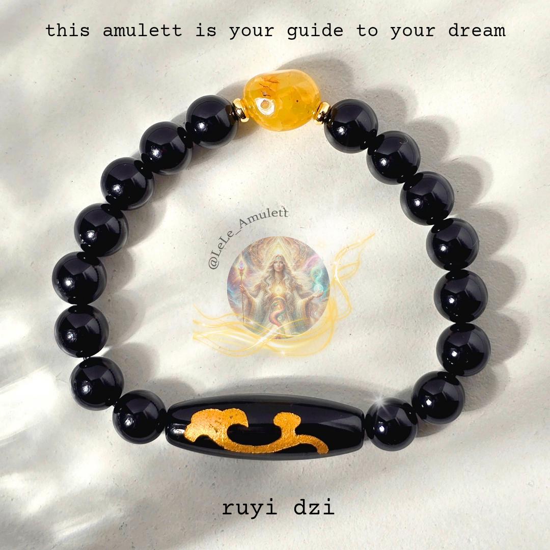 Ruyi Dzi Perle Armband/Wunsch Amulett Zauber/ Spirituellen Schutz Aus Achat Schwarz Ruyi Dzi Perle Armband/Wunsch Amulett Zauber/ Spirituellen Schutz Aus Achat Schwarz von LeLeAmulett