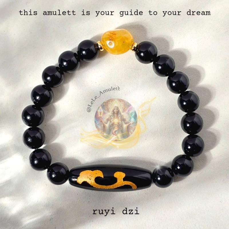Ruyi Dzi Perle Armband/Wunsch Amulett Zauber/ Spirituellen Schutz Aus Achat Schwarz von LeLeAmulett