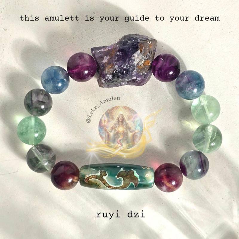 Ruyi Dzi Perle Armband/Wunsch Amulett Zauber/ Spirituellen Schutz Stein Aus Fluorit Mit Roh Amethyst von LeLeAmulett