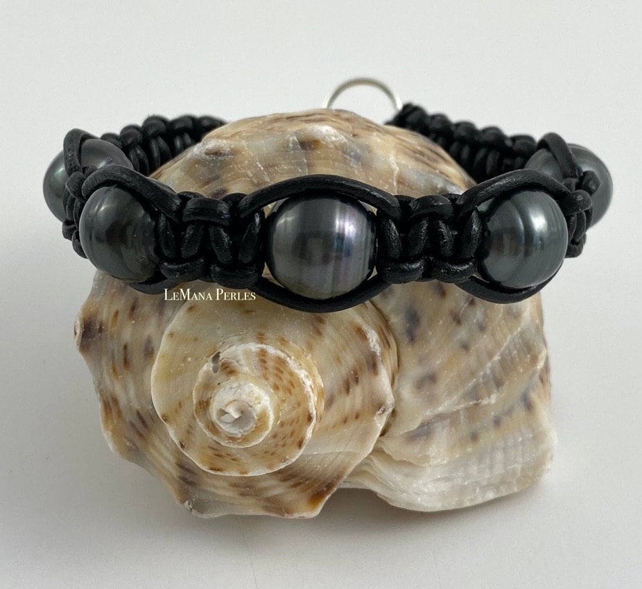 5-Perlen Schwarzes Lederarmband von LeManaPerles