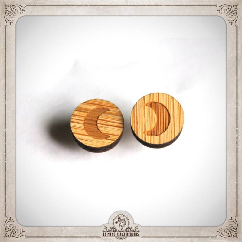 Mond Landschaft Ohrring Holz Und Silber Ohrstecker Stollen Flöhe Nägel Mond Stängel Blatt Aufdruck Skelett Geschenk Bow007 von LeManoirAuxRequins
