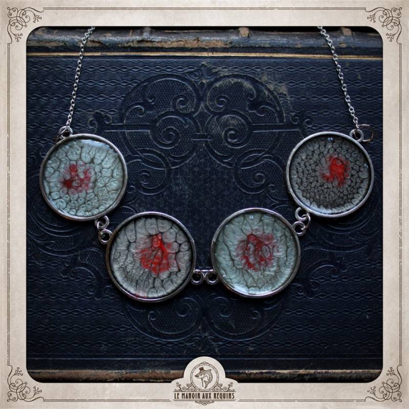 Planetes Halskette Aus Emailliertem Silber in Grauen Und Roten Abstrakten Planeten Copr10 von LeManoirAuxRequins