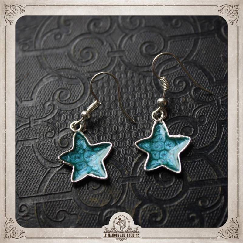 Prisme Ohrringe Etoiles Silber 16mm Emailliert in Blau Lackiertem Harzeffekt Alveolen, Seestern, Himmel, Wolke Bopr024 von LeManoirAuxRequins