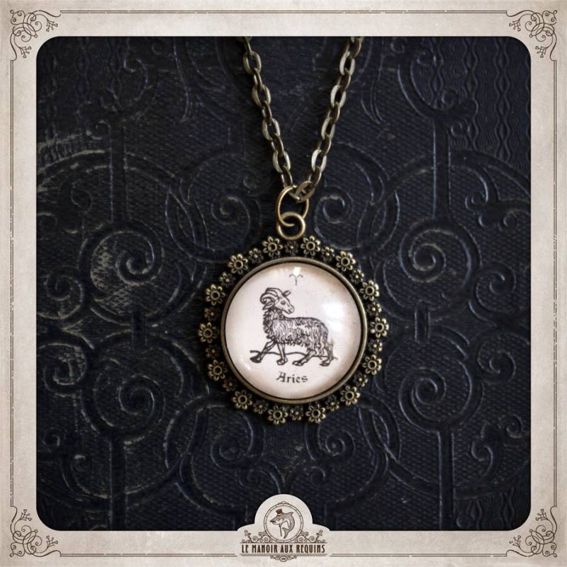 sternzeichen Belier Widder Halskette Anhänger Bronze Und Glas Cabochon 20mm, Astrologie, Hellsehen, Schicksal, Coc030 von LeManoirAuxRequins