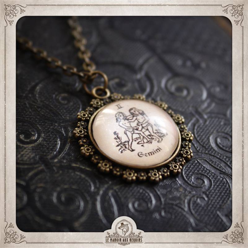 sternzeichen Gemeaux Zwillinge Halskette Anhänger Bronze Und Glas Cabochon 20mm, Astrologie, Hellsehen, Schicksal, Coc025 von LeManoirAuxRequins