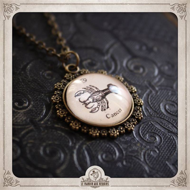 sternzeichen Krebs Krebs Halskette Anhänger Bronze Und Glas Cabochon 20mm, Astrologie, Hellsehen, Schicksal, Coc023 von LeManoirAuxRequins