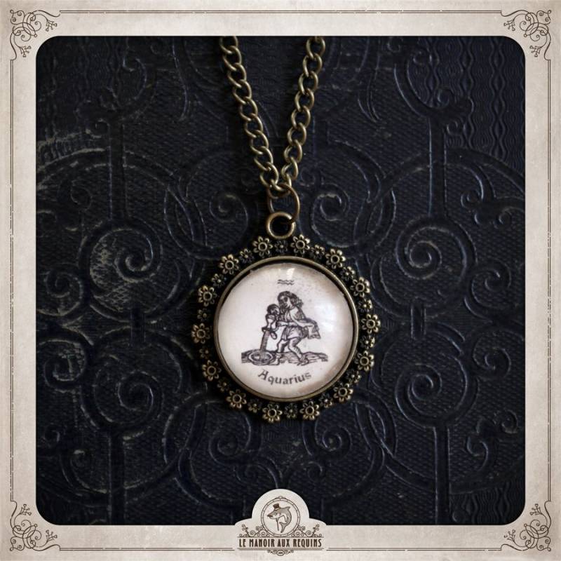 sternzeichen Wassermann Wassermann Halskette Anhänger Bronze Und Glas Cabochon 20mm, Astrologie, Hellsehen, Schicksal, Coc028 von LeManoirAuxRequins