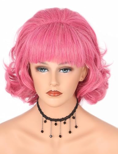 LeMarnia 50er Jahre Damen Perücke Rosenrot Frenchie Perücke Vintage Bob Curly Perücke Halloween Kostüm Perücke von LeMarnia