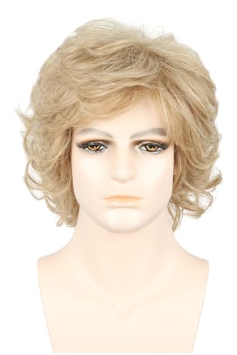 LeMarnia 70er Jahre Herren Perücken Blond Kurze Lockenperücke für Männer Cosplay Halloween Kostüm Perücke von LeMarnia