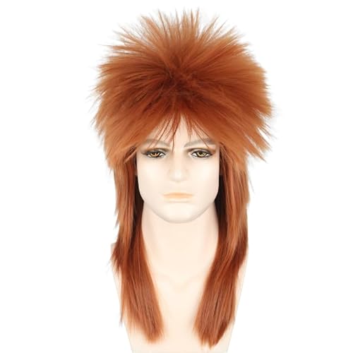 LeMarnia Orange 80er Jahre Herren Rocker Punk Popstar Vokuhila Perücke Halloween Party Kostüm Perücke von LeMarnia