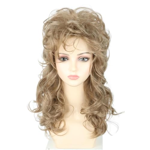LeMarnia Frauen goldene braune lange lockige Perücken 70er Jahre 80er Jahre Mode Sänger Perücke Halloween Kostüm Party Perücken(6-613) von LeMarnia