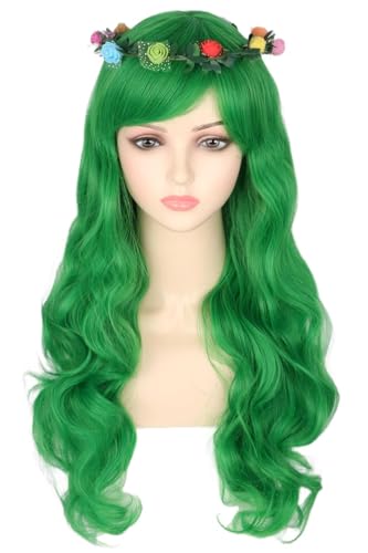 LeMarnia Grün Frauen lange Wellige lockige Hitzebeständige synthetische Perücke Halloween Alltag Party Kostüm Perücke von LeMarnia
