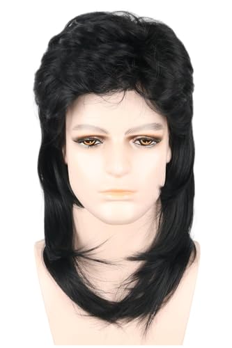 LeMarnia Herren 80er Jahre Vokuhila Perücke Rocker Punk Popstar Perücke Lange Lockig Mullet Perücke Halloween Party Kostüm-Perücken von LeMarnia