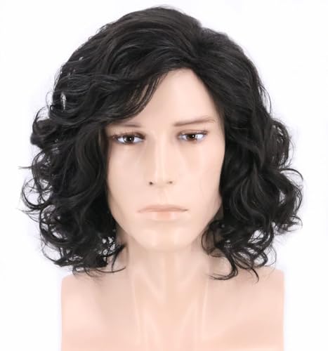 LeMarnia Herren schwarze kurze Wellige Curl Perücke Halloween Cosplay Kostüm Perücke von LeMarnia