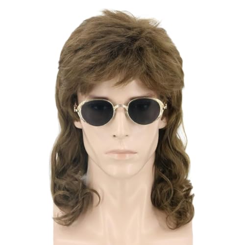 LeMarnia Herren 80er Jahre Vokuhila Perücke Rocker Punk Popstar Perücke Lange Lockig Mullet Perücke Halloween Party Kostüm-Perücken von LeMarnia