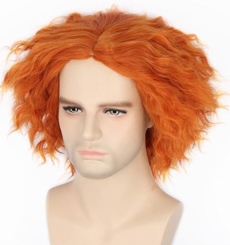 LeMarnia Verrückter Hutmacher Perücke Orange Kurz Lockige Perücke für Halloween Karneval Cosplay Perücken von LeMarnia