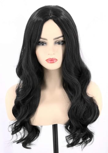 LeMarnia Schwarz Frauen lange Wellige lockige Hitzebeständige synthetische Perücke Halloween Alltag Party Kostüm Perücke von LeMarnia