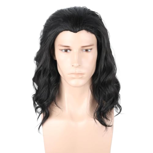 LeMarnia Schwarze Lange Gelockte Herrenperücke Halloween Cosplay Kostüm Perücke von LeMarnia