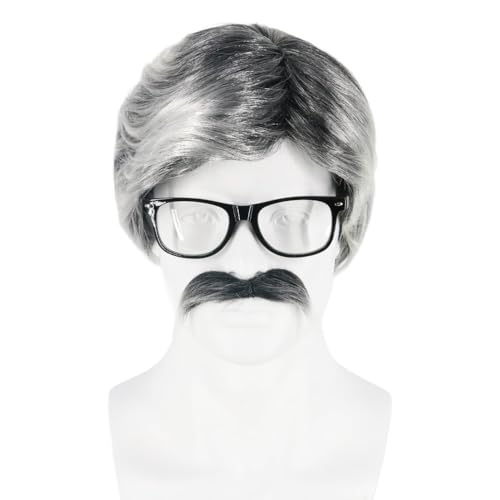 LeMarnia Silber Grau Opa Perücke Bart und Brille Set Alter Mann Kostüm Zubehör Halloween Cosplay Perücke von LeMarnia