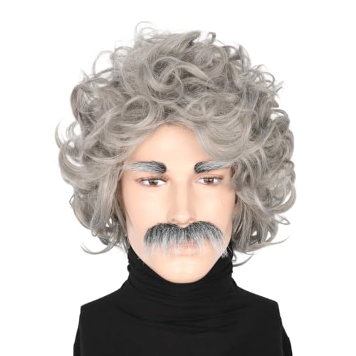 LeMarnia Verrückte Wissenschaftler Perücke Grau Alte Mann Perücke Halloween Kostüm Perücke mit Schnurrbart Augenbrauen von LeMarnia
