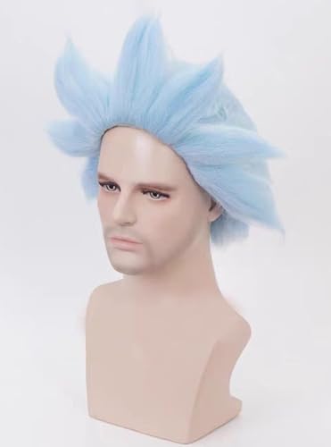 LeMarnia kurze flauschige Perücke für Erwachsene Blau Fuzzy Perücke Lustige Halloween Kostüm Perücke von LeMarnia