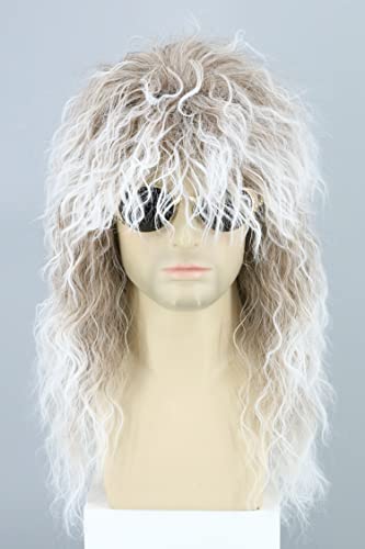 Lemarnia Herren Wigs 70s 80s Rock Mullet Wigs Brown White Curly Halloween Costumes Fashion Wigs Fancy Party Accessories Wigs von LeMarnia