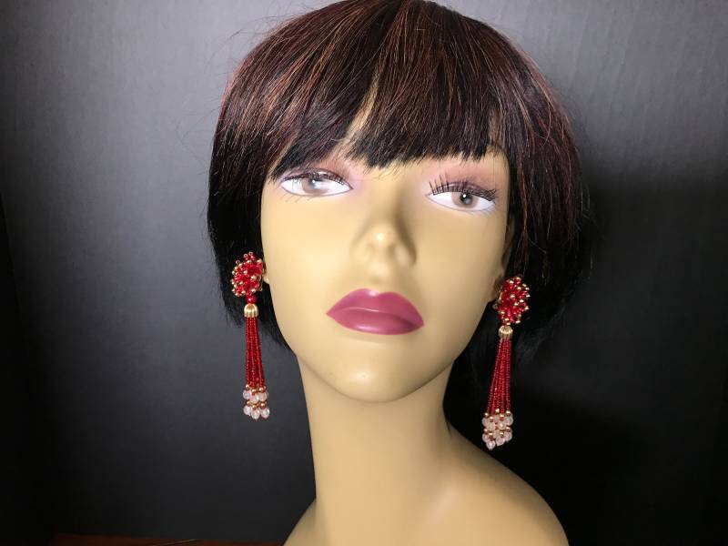 Perlen Bonanza Vintage Rote Cluster Mit Party Tropfen Baumeln Quasten - Ohrclips von LeMillesimeBrocante